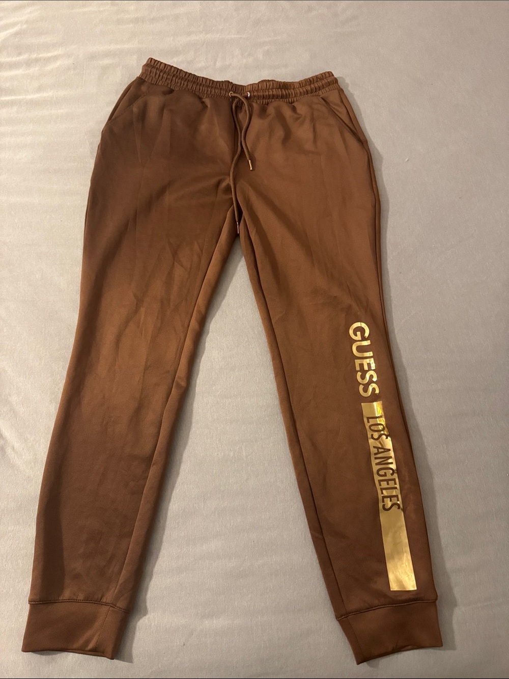 GUESS Brown Men's Jogger Pants with Gold Logo
